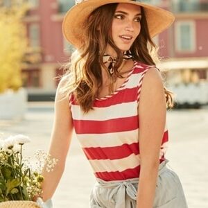 CAbi Red White Striped Tank‎ Asymetrical Small